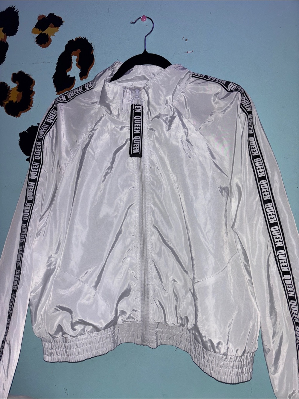 2X White Bomber Jacket with Queen on Sleeve
